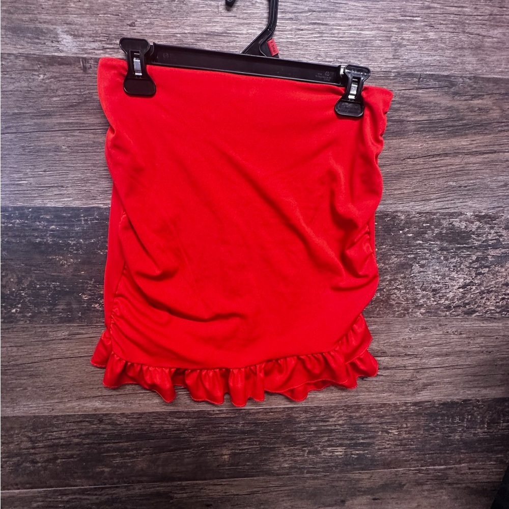 Red Ruched Ruffled Mini Pencil Skirt Size Medium